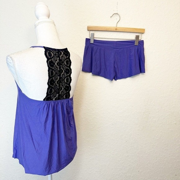 Commando Womens Pajama Sleep Short Set Cami Purple Lace Size Small - Picture 3 of 6